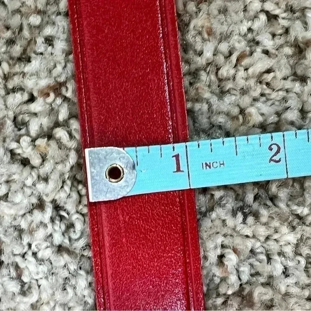 Liz Claiborne Vintage Red Leather Belt with Solid Brass Silver Brushed Buckle